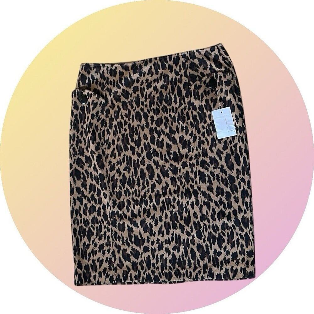 Spiegel Catalog Vintage 90s Leopard Brown Pencil Knit Skirt NEW L 10 - Picture 6 of 13